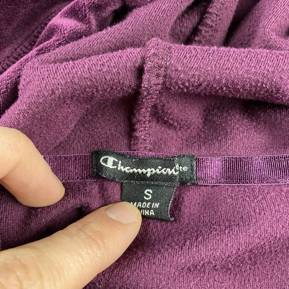 Champion Elite Velour Hoodie Pullover Womens Small Purple Black Long Sleeve - Picture 10 of 16